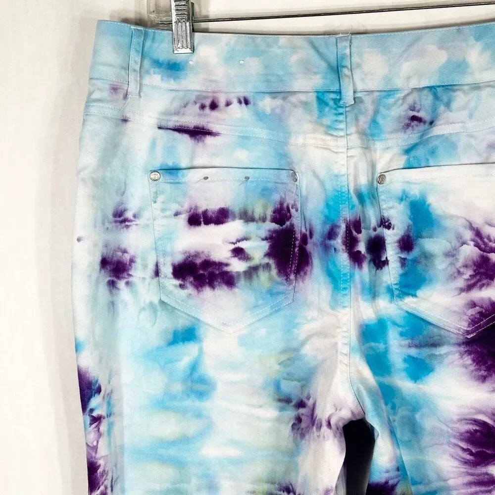 Cato Size 12 Pants Tie Dye Handmade Blue‎ Purple Boho High Rise Festival 1366